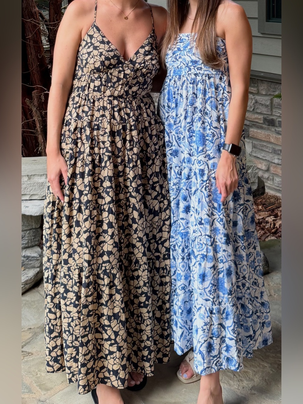 Abercrombie & Fitch Black Maxi Dress with Tan Floral Print - Picture 2 of 2